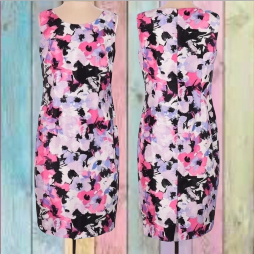 Evan Picone Black Label Pink Multicolor Floral Lined Sheath Dress